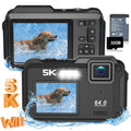Underwater Camera 5K 64MP 16FT Waterproof Digital Camera with WiFi Connection 16X Digital Zoom IPS Dual-Screen(2.8"/2") Selfie Waterproof Camera for Snorkeling with 32GB Card Black
