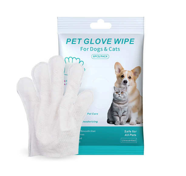 Guantes y toallitas de limpieza para mascotas