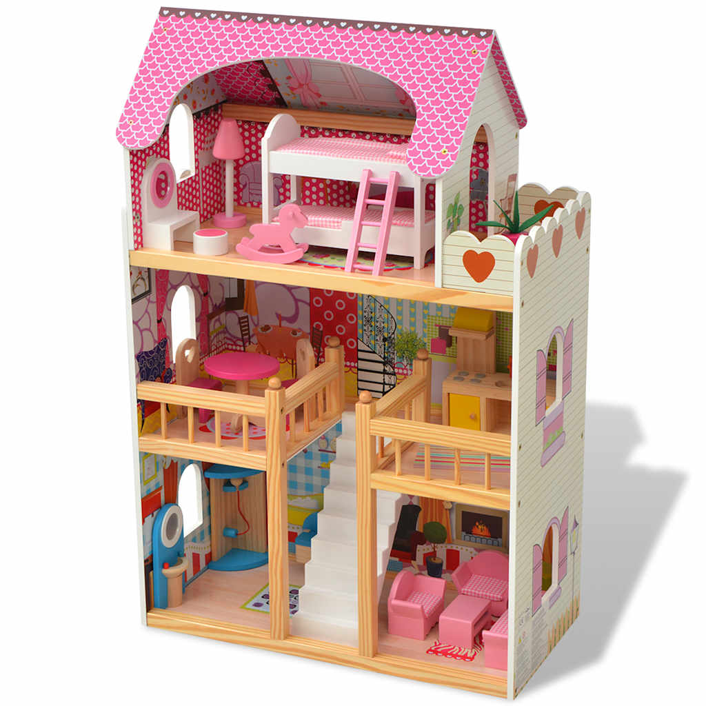 Casa De Muñecas De 3 Pisos Madera 60X30X90 Cm
