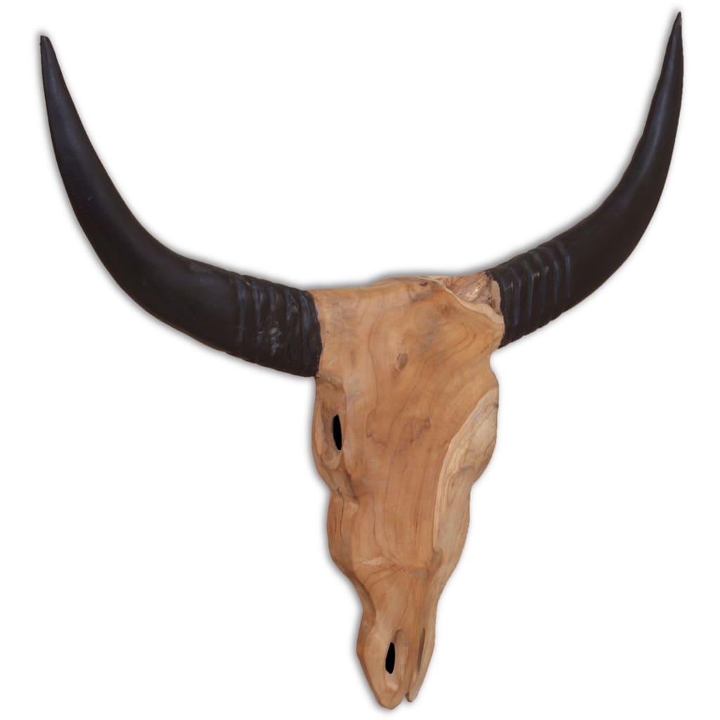 Escultura De Cráneo De Toro De Pared De Teca 69X6X60 Cm