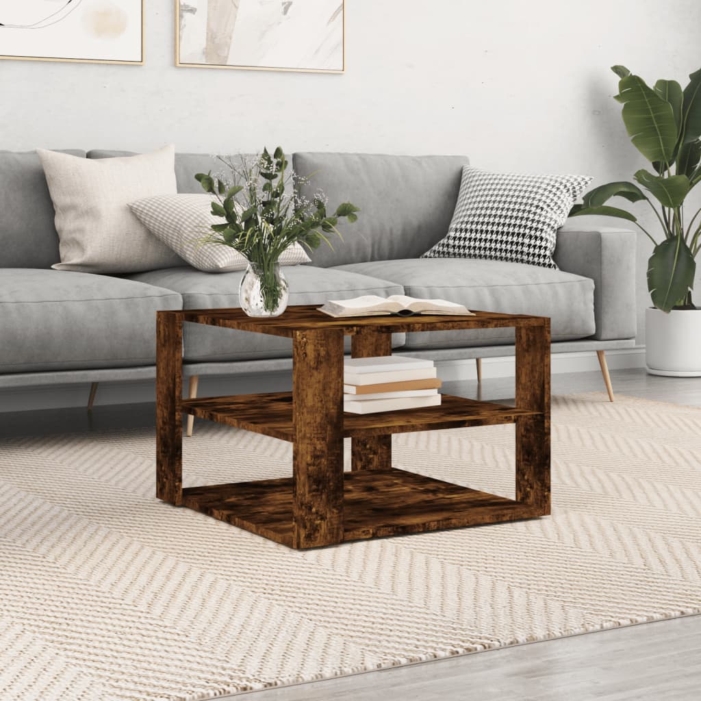 Mesa De Centro Madera Ingeniería Roble Artesanal 58X58X40 Cm