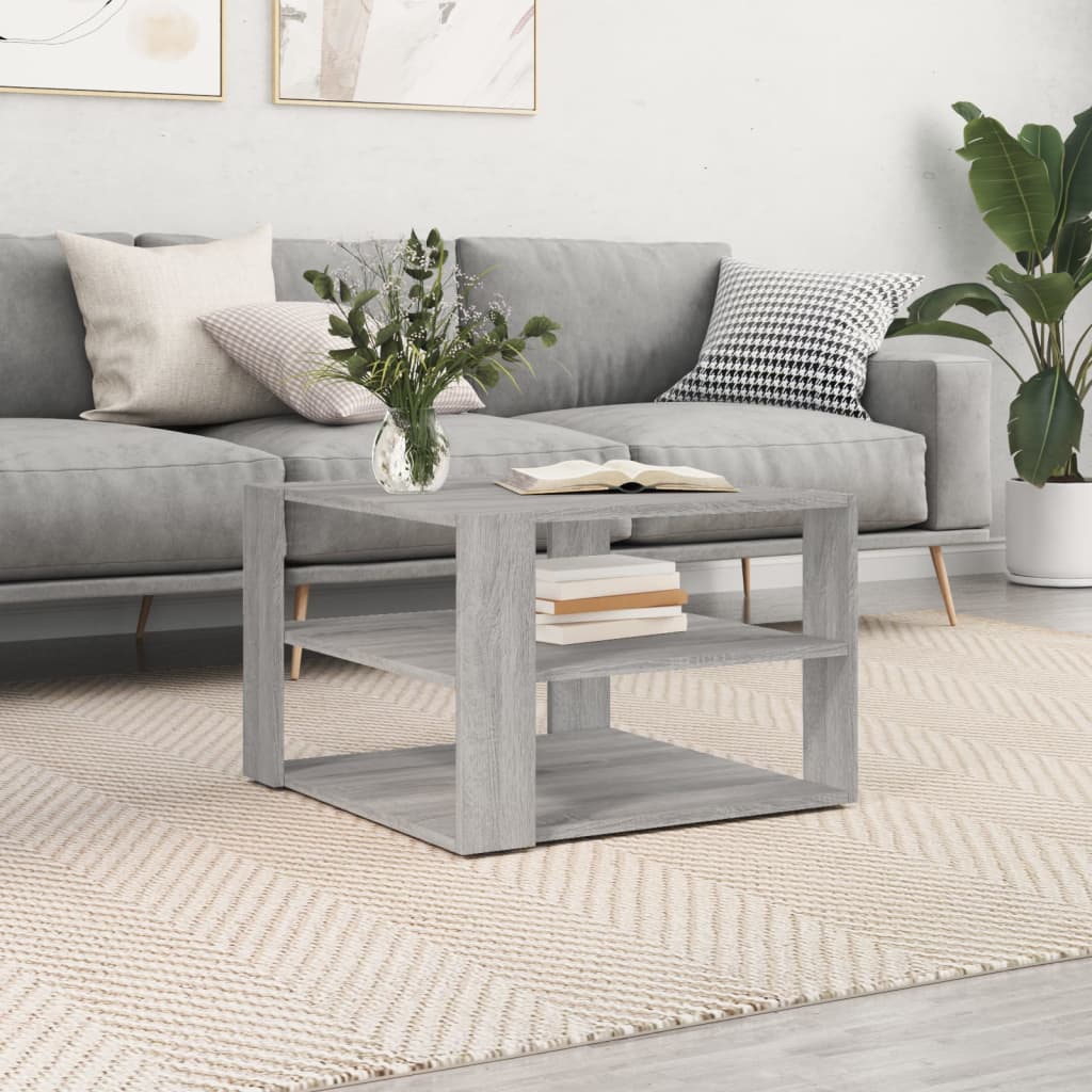 Mesa De Centro Madera Ingeniería Roble Artesanal 58X58X40 Cm
