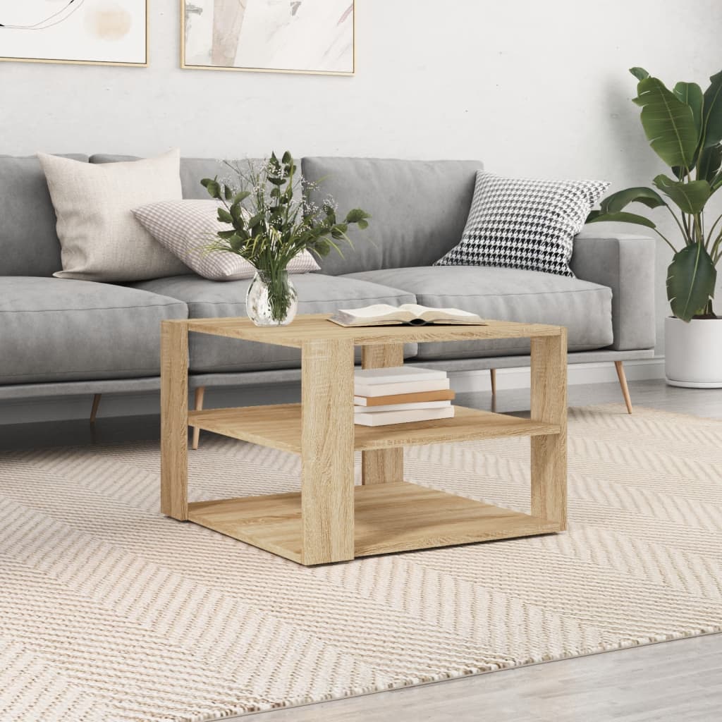 Mesa De Centro Madera Ingeniería Roble Artesanal 58X58X40 Cm