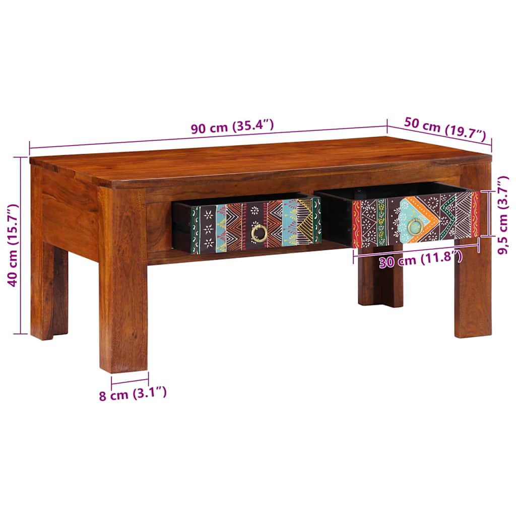 Mesa De Centro De Madera Maciza De Acacia 90X50X40 Cm
