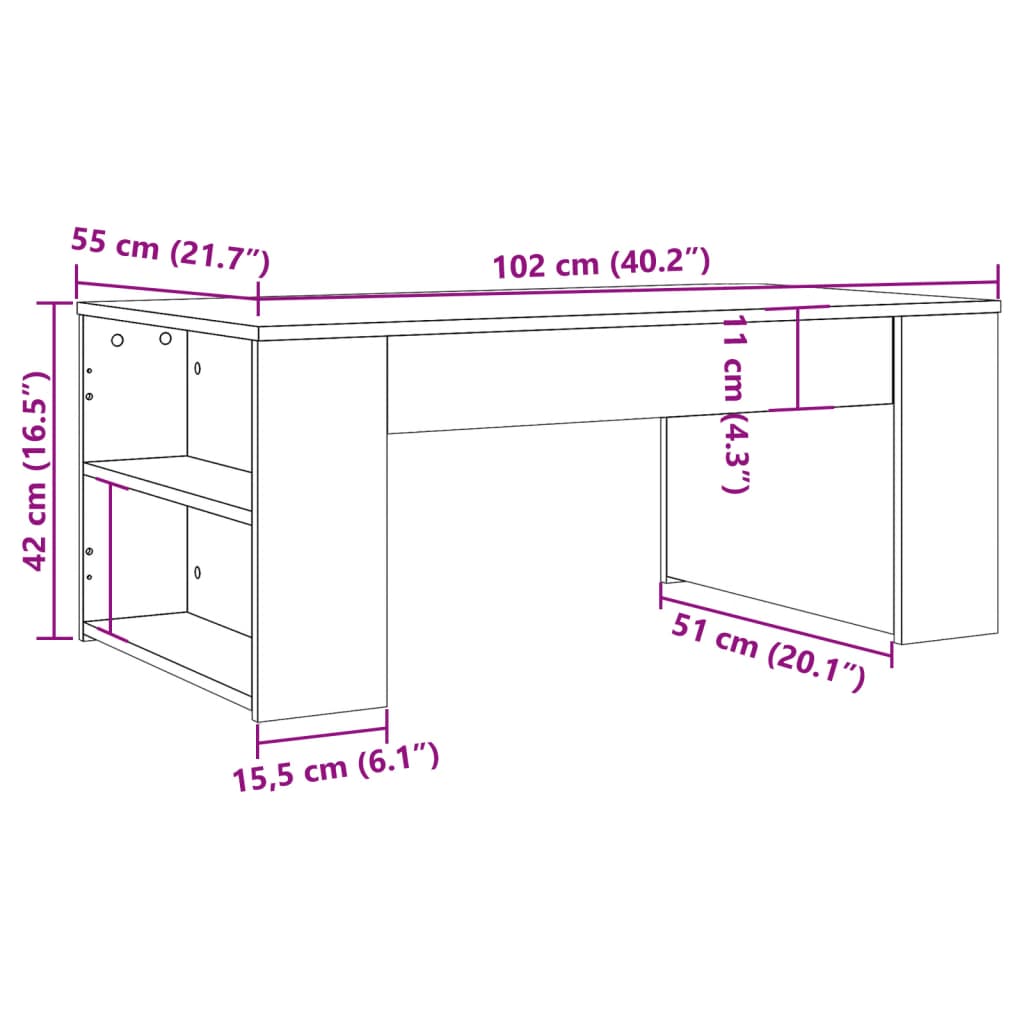 Mesa De Centro Madera Ingeniería Madera Envejecida 102X55X42 Cm