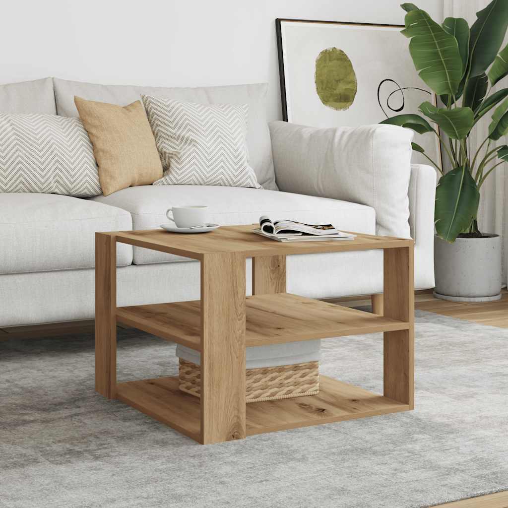 Mesa De Centro Madera Ingeniería Roble Artesanal 58X58X40 Cm
