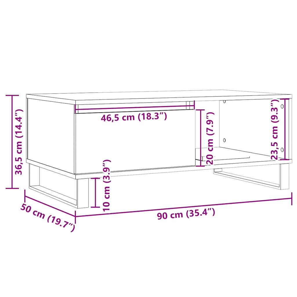 Mesa De Centro Madera De Ingeniería Envejecida 90X50X36,5 Cm