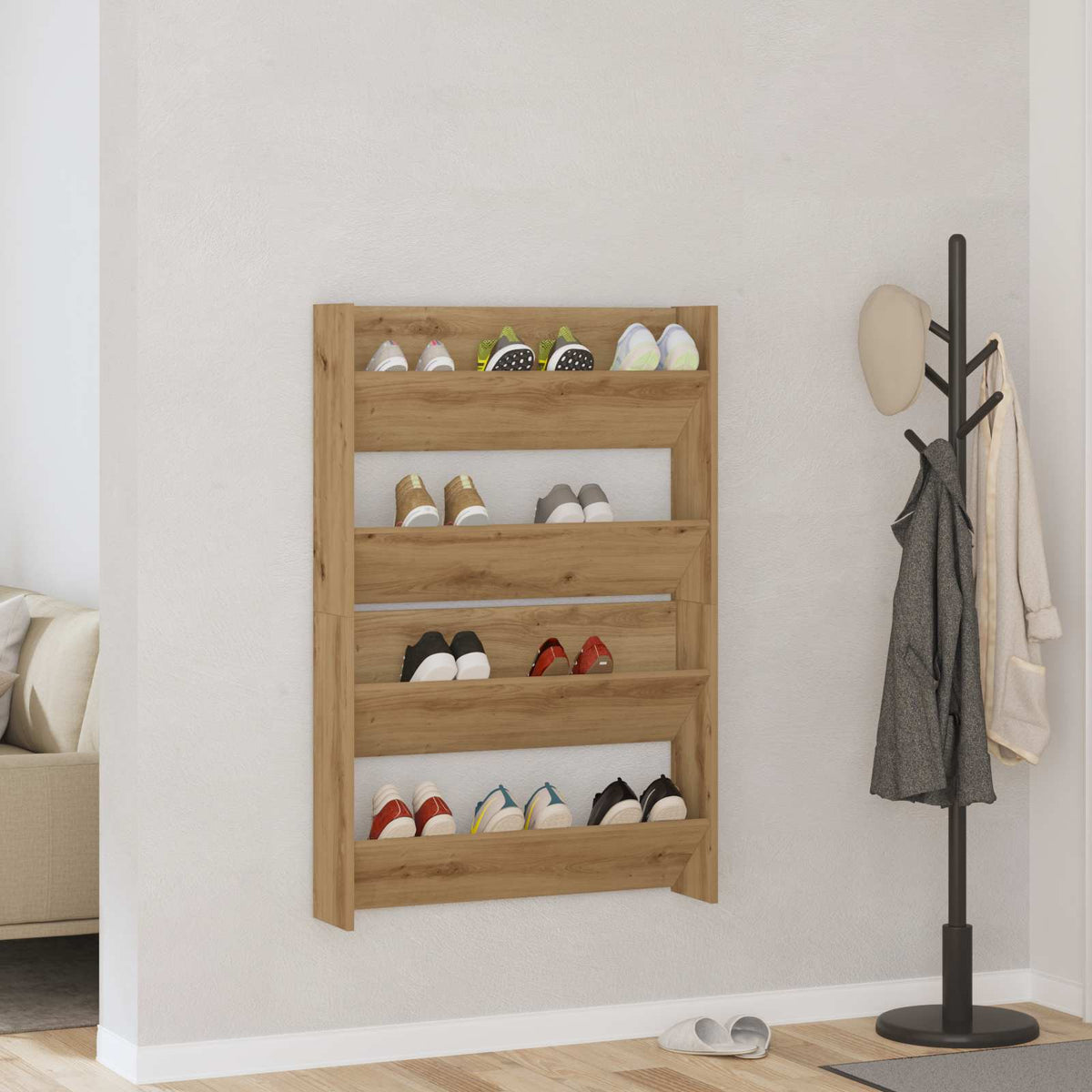 Zapatero De Pared Madera De Ingeniería Envejecida