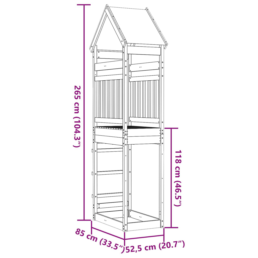 Torre De Juego Marrón 52,5 X 85 X 265 Cm Madera De Pino Macizo