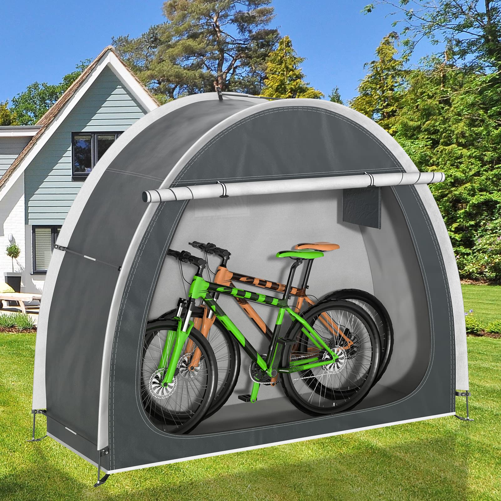 Cubiertas para Bicicletas al Aire Libre, Tienda de Almacenamiento, Cobertizo Portátil al Aire Libre para Bicicletas, para 2 Bicicletas, Carpa para Bicicletas Impermeable PU4000, Carpa de Almacenamiento para Bicicletas, Carpa para Bicicletas para Acampar